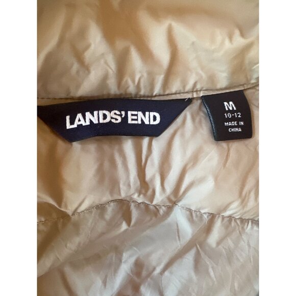 Lands End Tan Quilted Puffer Vest Medium M 10-12 Lightweight Outerwear Pockets - Picture 2 of 4